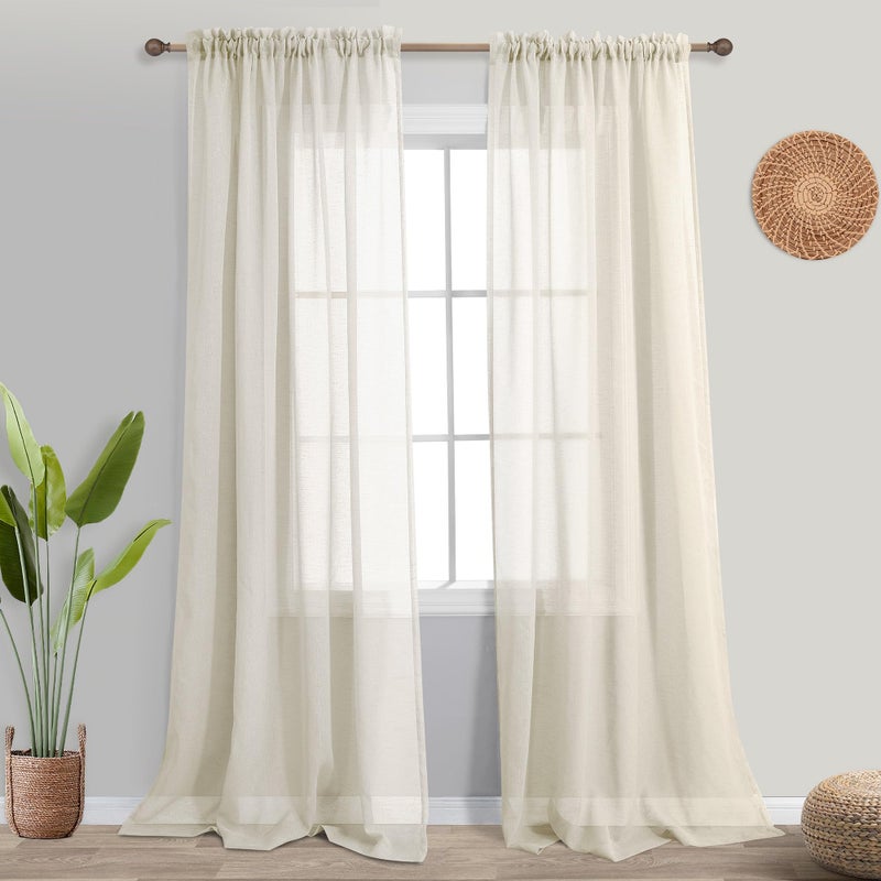 koufall Beige Curtains 108 ines Long for Patio Outdoor Set of 2 Panels Extra Long Summer Light Filtering Linen Look Semi Sheer Drapes for Sliding Glass Door Living Room Farmhouse 52x108 Length Cream - Image 1